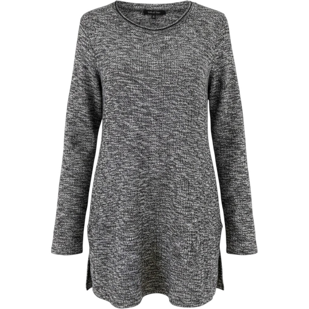 Yak & Yeti Womens Marled Knit Tunic Sweater Black White Crew Neck Pockets M